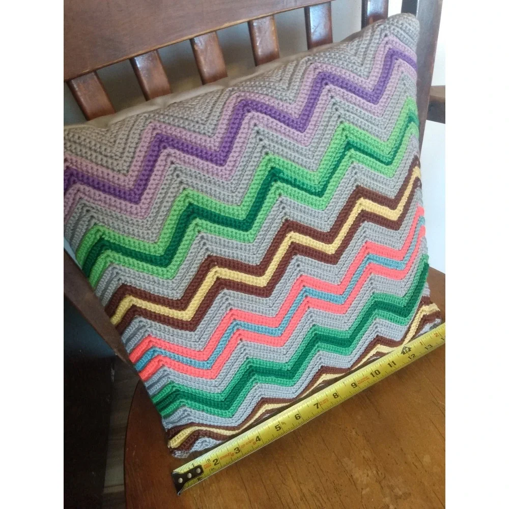 VTG Grandmacore Chevron CROCHET Throw Pillow Cottagecore Farmhouse Homestead 14